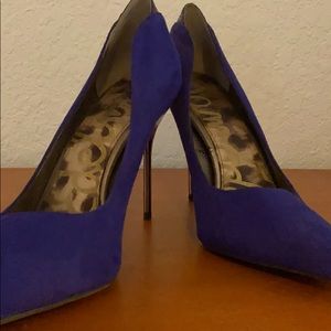 Blue suede heels